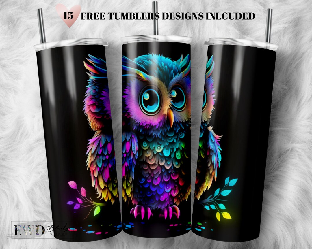 Rainbow Neon Owl Tumbler Wrap: 20 Oz Skinny Sublimation Design (PNG ...