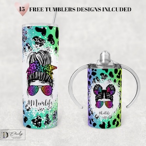Leopard Rainbow MAMA MINI Tumbler PNG Wrap Set (Digital Download)