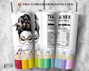 Teacher Nutrition Facts Tumbler Design: Back to School 20oz Skinny Tumbler (PNG Digital Download)