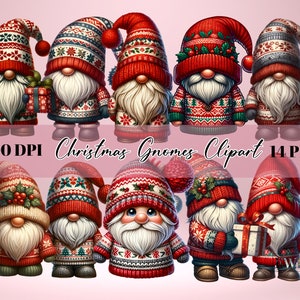 Watercolor Christmas Gnome clipart, 14 high quality PNG files, Christmas graphics, cute gnomes, xmas images, fantasy clip art