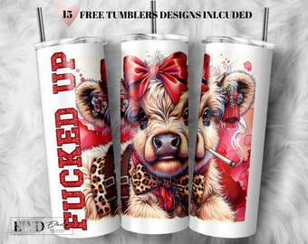 Funny Highland Cow 20oz Tumbler Sublimation Design (PNG)
