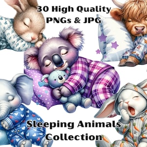 Sleeping Animals Watercolor Clipart: Nursery Decor PNG (Digital Download)