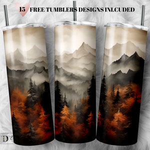 Vintage Retro Pine Trees 2 20oz Tumbler Sublimation Wrap, Nature Fall Tumbler, High Resolution PNG,Instant Download, 300 DPI