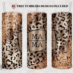 Rose Gold Leopard Mama Sublimation Design for Skinny Tumbler 20oz Design - SEAMLESS Pattern - PNG Commercial Use