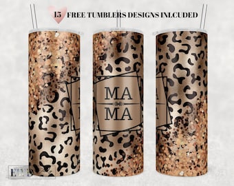 Rose Gold Leopard Mama Tumbler Design: Seamless 20oz PNG (Digital Download)