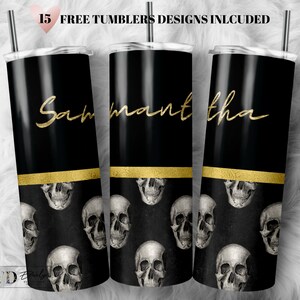 Add Your Own Text Gold Skull 20oz Sublimation Tumbler Designs, Skinny Tumbler Wrap, Tumbler PNG