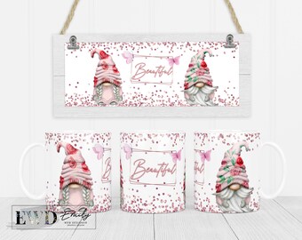 Floral Gnomes Mug Wrap Template: 11oz & 15oz Coffee Mug Sublimation (Digital Download)