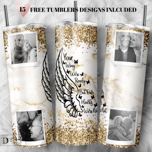 Memorial Tumbler PNG Wrap: Wings Design, 20oz Skinny Sublimation (Digital Download)