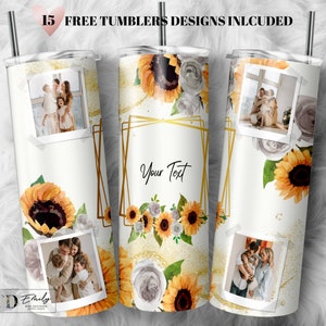 Sunflower Photo Frame Tumbler Design: 20 Oz Skinny Sublimation (Digital Download)