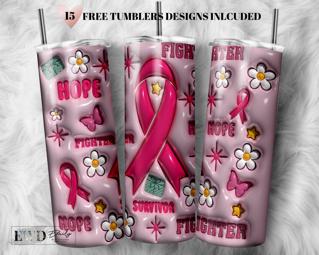 3D Breast Cancer Inflated Tumbler Wrap, Puffy Pink Awareness Ribbon ...