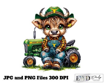 Highland Cow on Tractor PNG: Farm Life Sublimation Design (Digital Download)