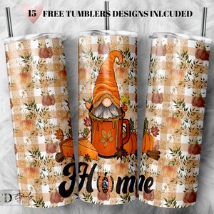 Fall Gnome Tumbler Design: Autumn Pumpkin PNG (20oz Skinny Tumbler)