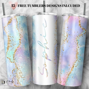 Add Your Own Text / Name Multicolor Agate Gold Marble Glitter Sublimation Tumbler Designs - 20oz Skinny Tumbler Templates - PNG