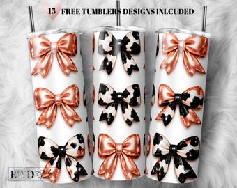 Coquette Tumbler Wrap: 3D Pink Bows, Girly Ribbon Sublimation Design (PNG Digital Download)