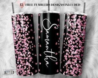 Pink Glitter Tumbler Design: Add Your Name, 20oz Skinny Tumbler (PNG)