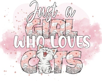 File PNG "Ragazza che ama i gatti": design per maglietta con stampa a sublimazione (download digitale)