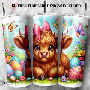 Highland Cow Tumbler Wrap 20oz Skinny Tumbler Sublimation Design Easter Tumbler Png Easter Digital Download