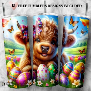 Highland Cow Tumbler Wrap 20oz Skinny Tumbler Sublimation Design Easter Tumbler Png Easter Digital Download