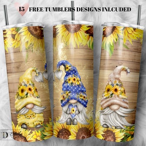 Sunflower Gnome Tumbler Wrap PNG, Flower tumbler, 20 oz Skinny Sublimation Tumbler Designs for Tumbler Digital Download