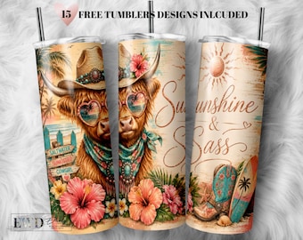 Highland Cow PNG, Western Cowgirl Beach Sublimation Design (Digital Download)