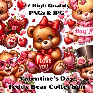 Acquerello San Valentino Teddy Bear Clipart, 27 PNG San Valentino Clipart, San Valentino Teddy Bear Clipart, Love Bears PNG, Uso commerciale