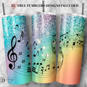Music Notes 20oz STRAIGHT Skinny Tumbler Wrap/Glitter 20oz Tumbler Sublimation/Rainbow Digital 20oz Tumbler