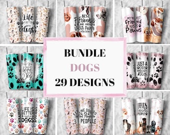 Hundebecher Wrap Bundle - 20 Unzen Skinny Tumbler Wrap PNG - Geschenk für Familie - Hunde PNG