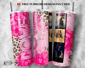 Valentine Photo Collage 20oz Tumbler Wrap Template (PNG Digital Download)