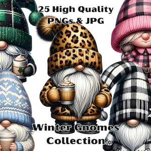 Watercolor Winter Gnomes clipart, 25 high quality PNG files, christmas clipart, winter gnomes, fantasy clipart, Leopard gnomes, printable