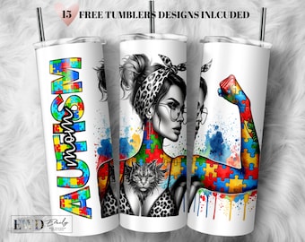 Autism Mom Tumbler Wrap: 20 Unzen Skinny Sublimation Design (PNG Download)