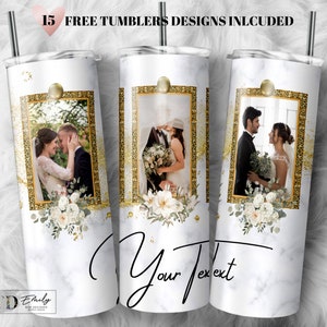 Marble Wedding Anniversary Photo Tumbler Template (PNG Sublimation 20oz Skinny)