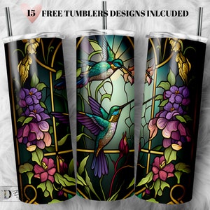 Stained Glass Hummingbird Tumbler Sublimation Design (Digital Download)