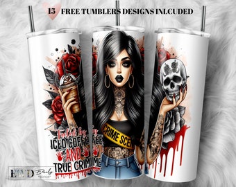Envoltura para vaso True Crime Junkie: Diseño delgado de sublimación de 20 oz (PNG)