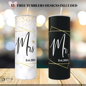 Mr. & Mrs. Wedding Tumbler Design: 20oz Sublimation (PNG Digital File)