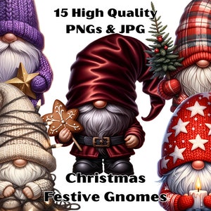 Clipart de gnomos festivos em aquarela, 15 arquivos PNG de alta qualidade, clipart de natal, férias de inverno, clipart de fantasia, gnomos festivos, para impressão