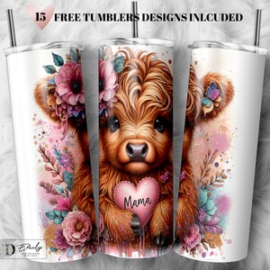 Rose Gold Mama Highland Kuh Becher Wrap: 20 Unzen Skinny Tumbler Sublimation Design (Digitaler Download)