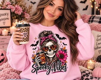 Girly Halloween Skull Sublimation Design, Leopard Skeleton Girl PNG (Digital Download)