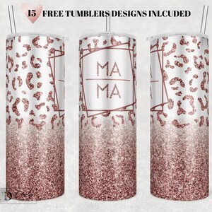 Rose Gold Leopard Mama Tumbler Design: Seamless 20oz PNG (Commercial Use)