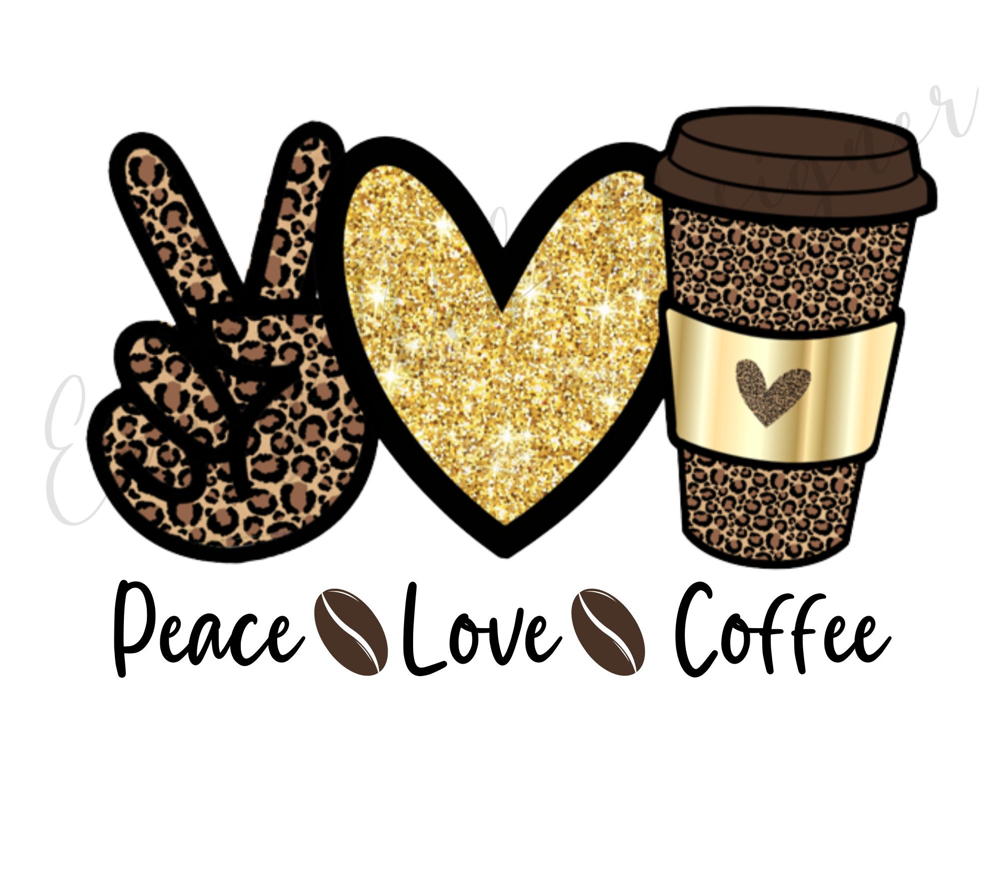 Peace Love Coffee PNG: Leopard Print, Glitter Heart (digital