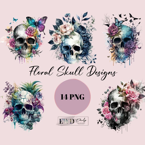 14 PNG Watercolor Floral Skulls Clipart, Skull Clip Art, Skull Bundle PNG,  Floral Skulls clip art, Skull lover clipart