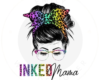 Inked Mama PNG: Leopard Messy Bun Design (Digital Download)