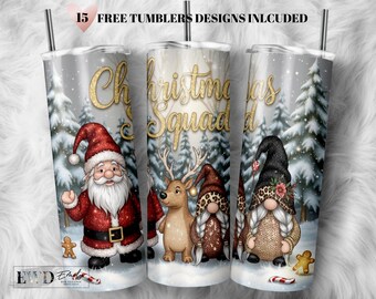 Christmas Tumbler Wrap PNG: Santa, Reindeer, Gnomes, Leopard Print (Digital Download)