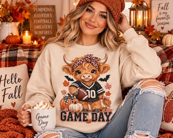 Highland Cow Game Day PNG, Fall Football Sublimation Design (Digital Download)