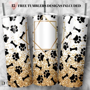 Glitter Paw Dog Add Text Personalize Template 20oz Skinny Tumbler Sublimation Tumbler-Tumbler PNG File Digital Download