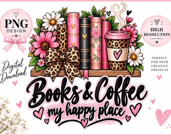 Books & Coffee Leopard Reading Design, Book Lover Sublimation (Digital Download)
