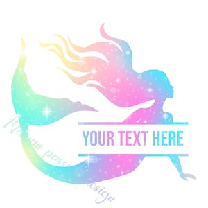 Sirena svg con nombre personalizado, sirena camiseta archivos svg, sirena clipart SVG, monograma dividido sirena, pelo largo sirena svg, logotipo de sirena