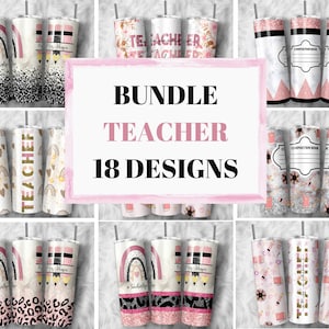 Teacher Tumbler Sublimation Designs: 20 oz Skinny Tumbler Wraps (PNG Digital Download)