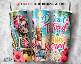Skeleton Beach Tumbler Wrap PNG, Iced Coffee Skull Sublimation Design (Digital Download)