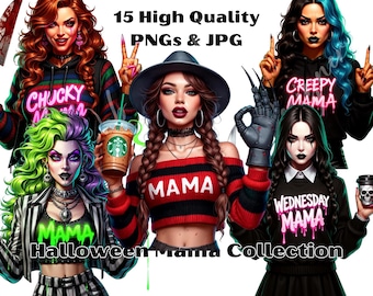 Mama Spooky Clipart Bundle: Halloween PNG Designs (Digital Download)