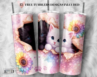 Cat Tumbler Wrap – 20oz Skinny Sublimation PNG Digital Download